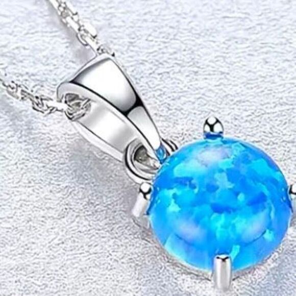 ART#2 Blue Opal & Sterling Silver Necklace - Picture 13 of 15